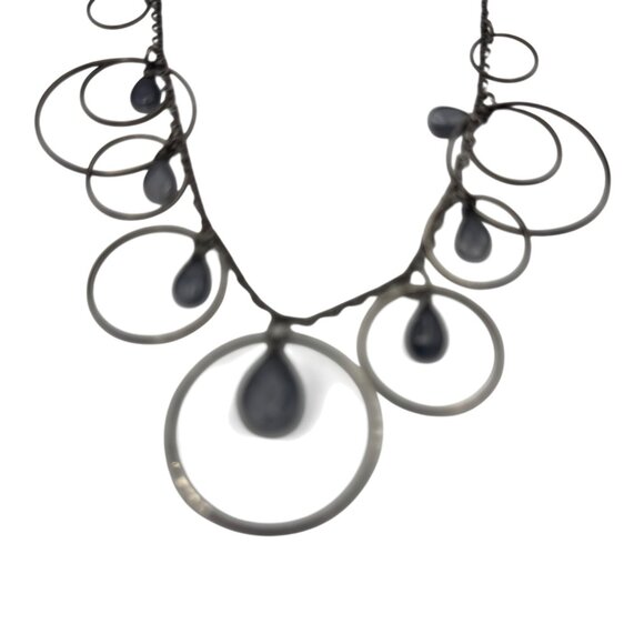 Silver Hoop & Teardrop Pendant Necklace With Adjustable Chain - Picture 2 of 7